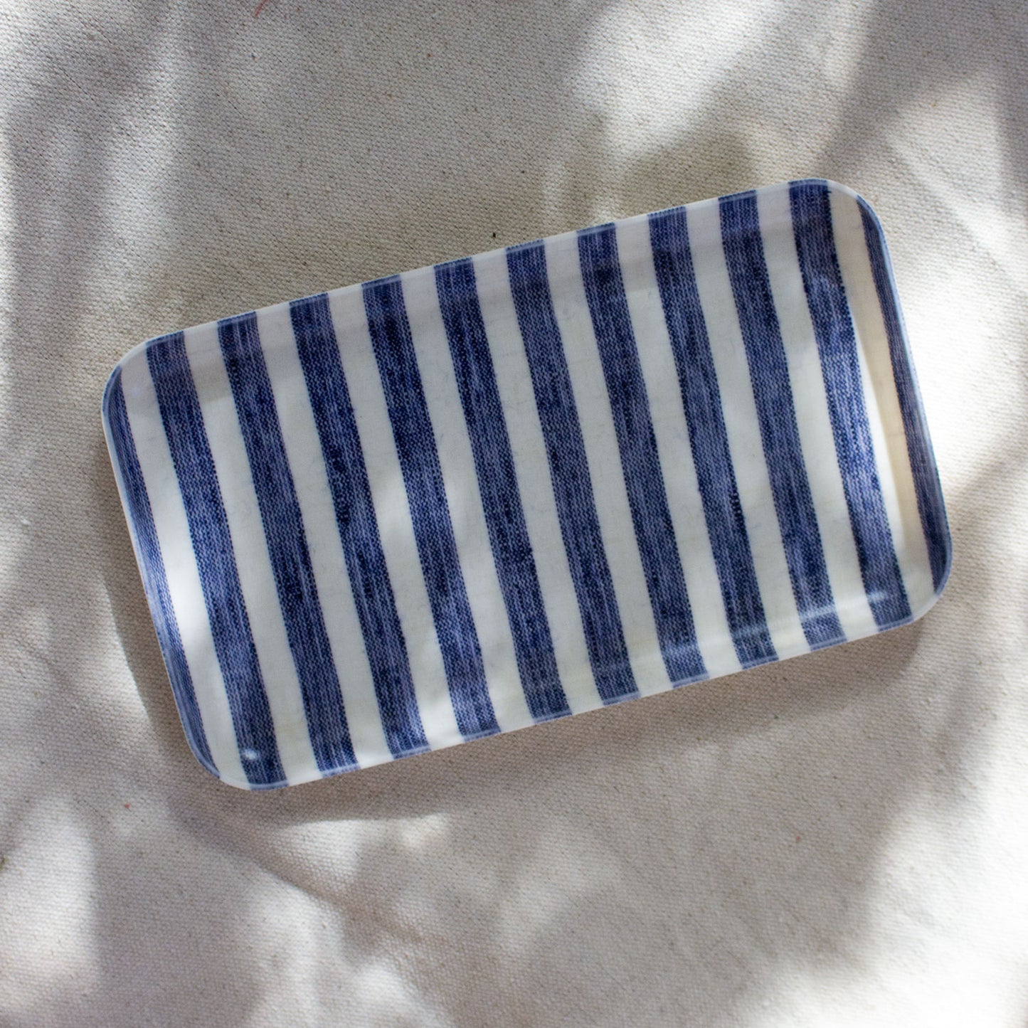 Fog Linen Work, Linen Coated Tray - Blue White Stripe