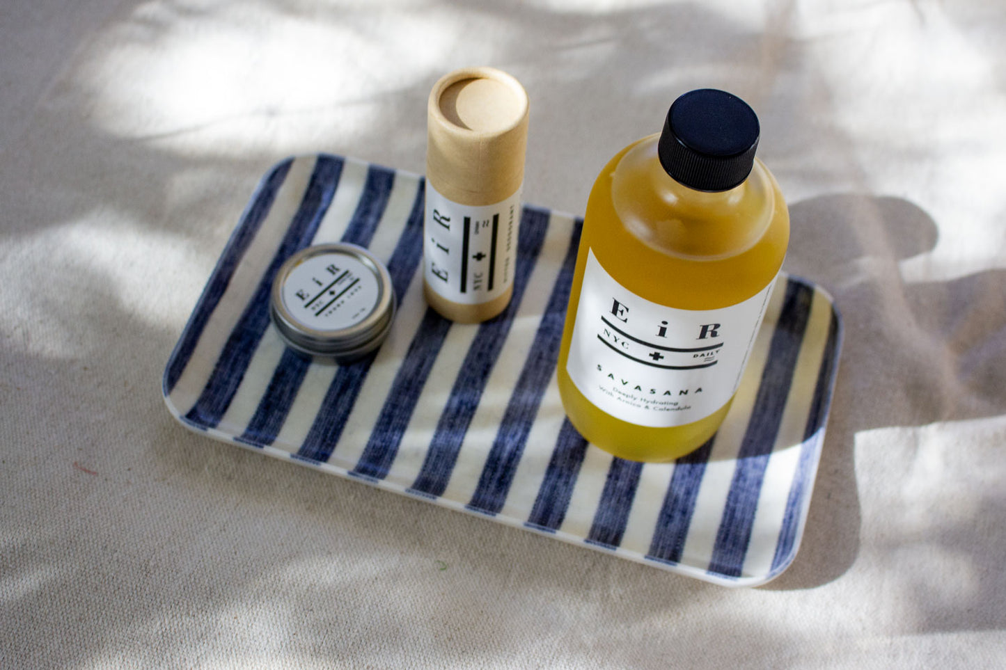 Fog Linen Work, Linen Coated Tray - Blue White Stripe
