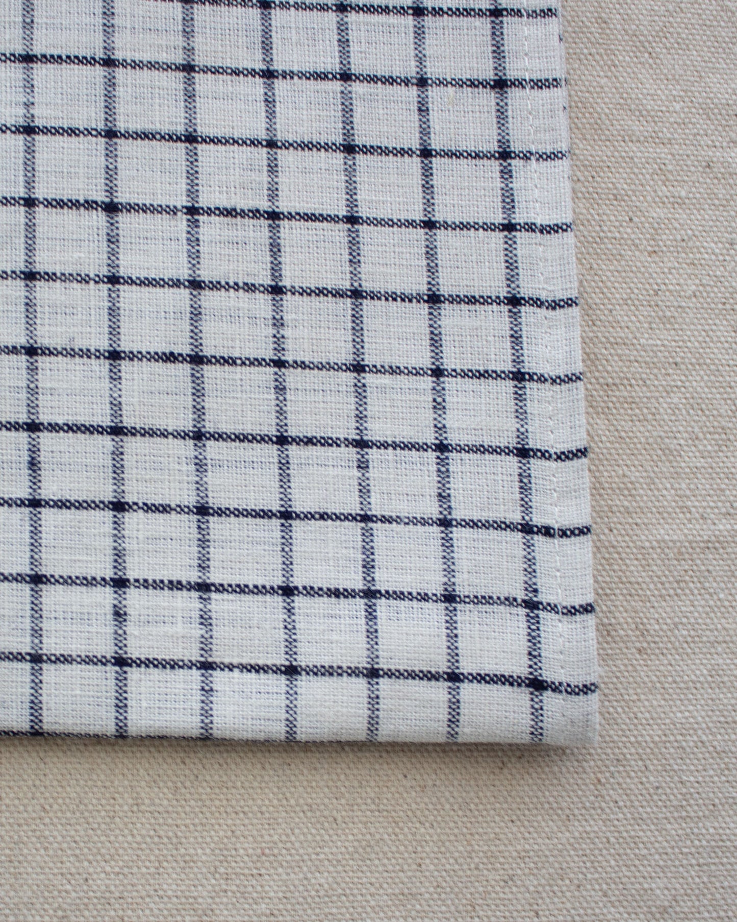 Fog Linen Work, Linen Kitchen Tea Towel - Ivory with Navy Plaid
