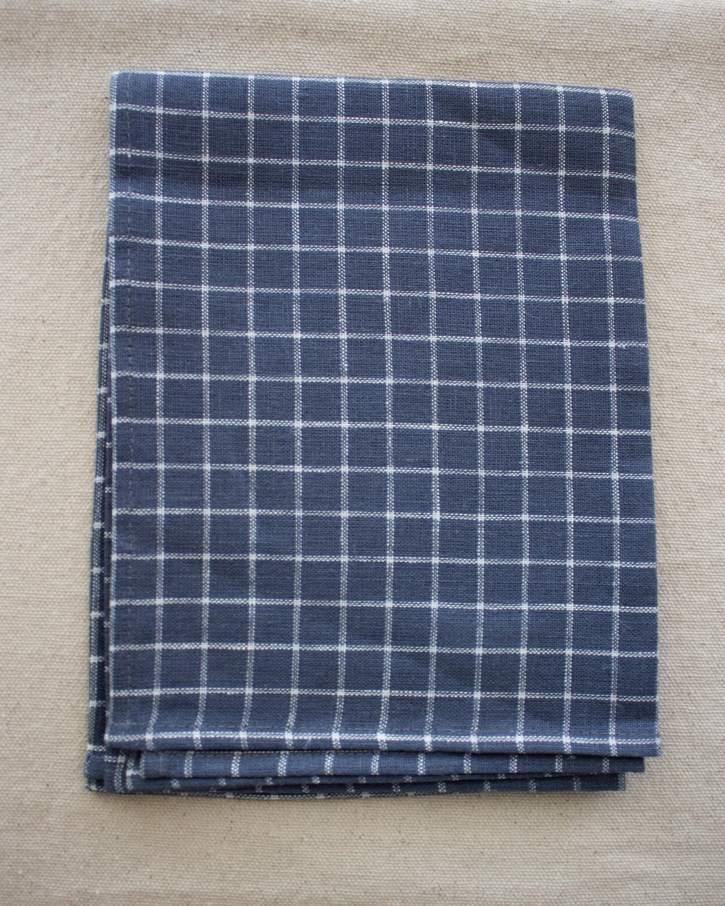 Fog Linen Work, Linen Kitchen Tea Towel - Dark Grey/Blue with Ivory Plaid