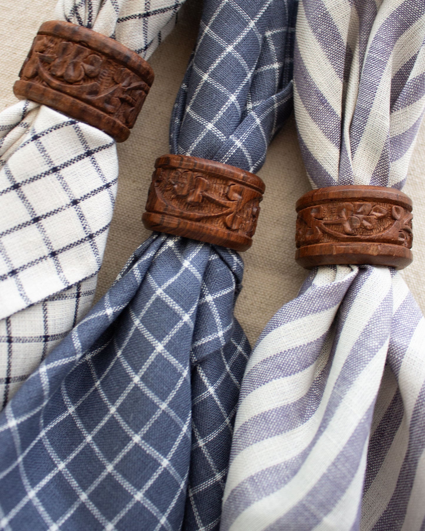Fog Linen Work, Linen Kitchen Tea Towel - Dark Grey/Blue with Ivory Plaid