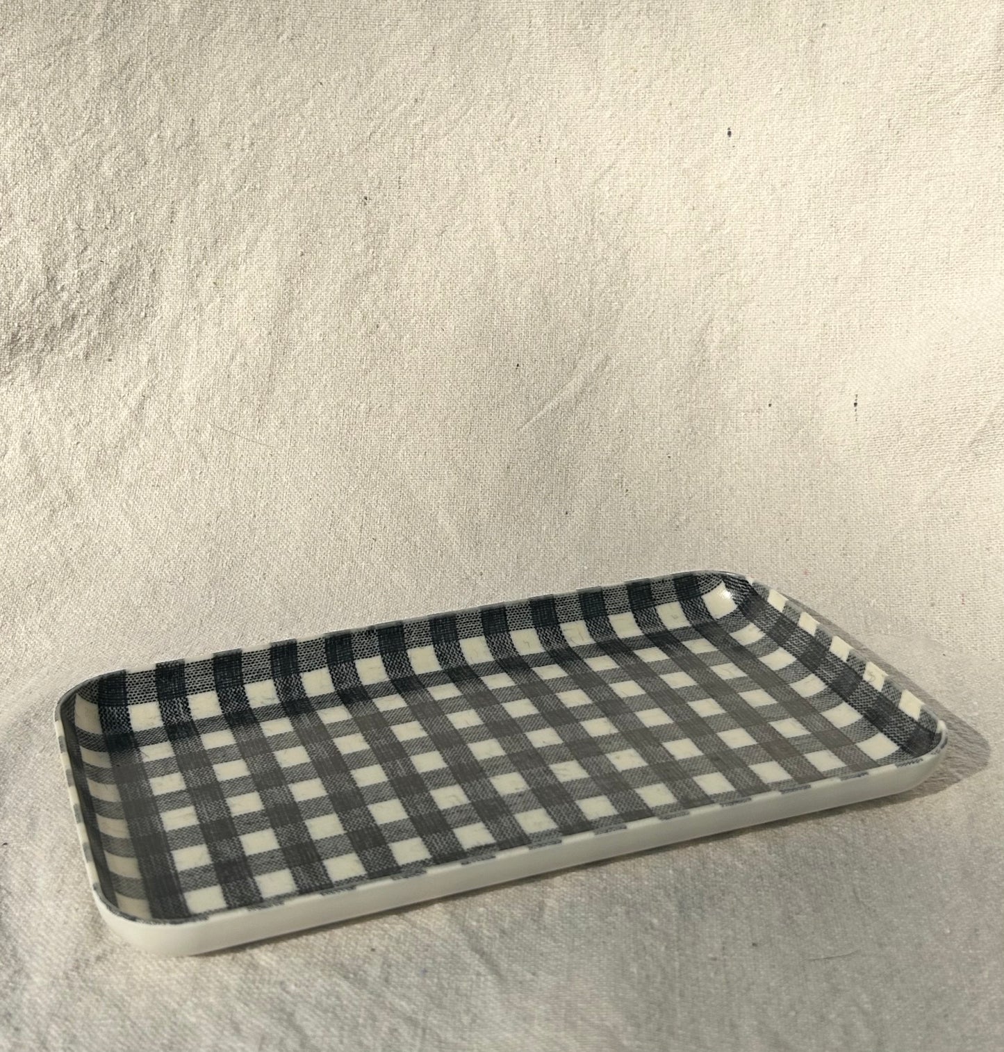 Fog Linen Work, Linen Coated Tray - Navy White Check