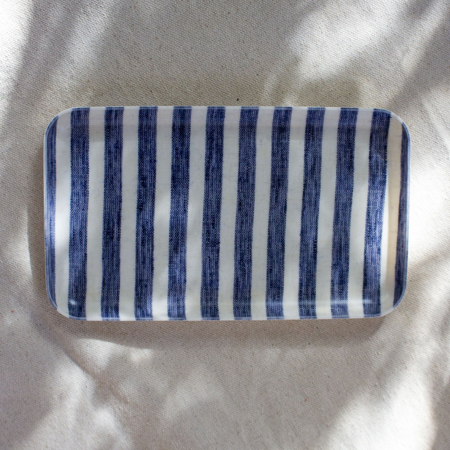 Fog Linen Work, Linen Coated Tray - Blue White Stripe