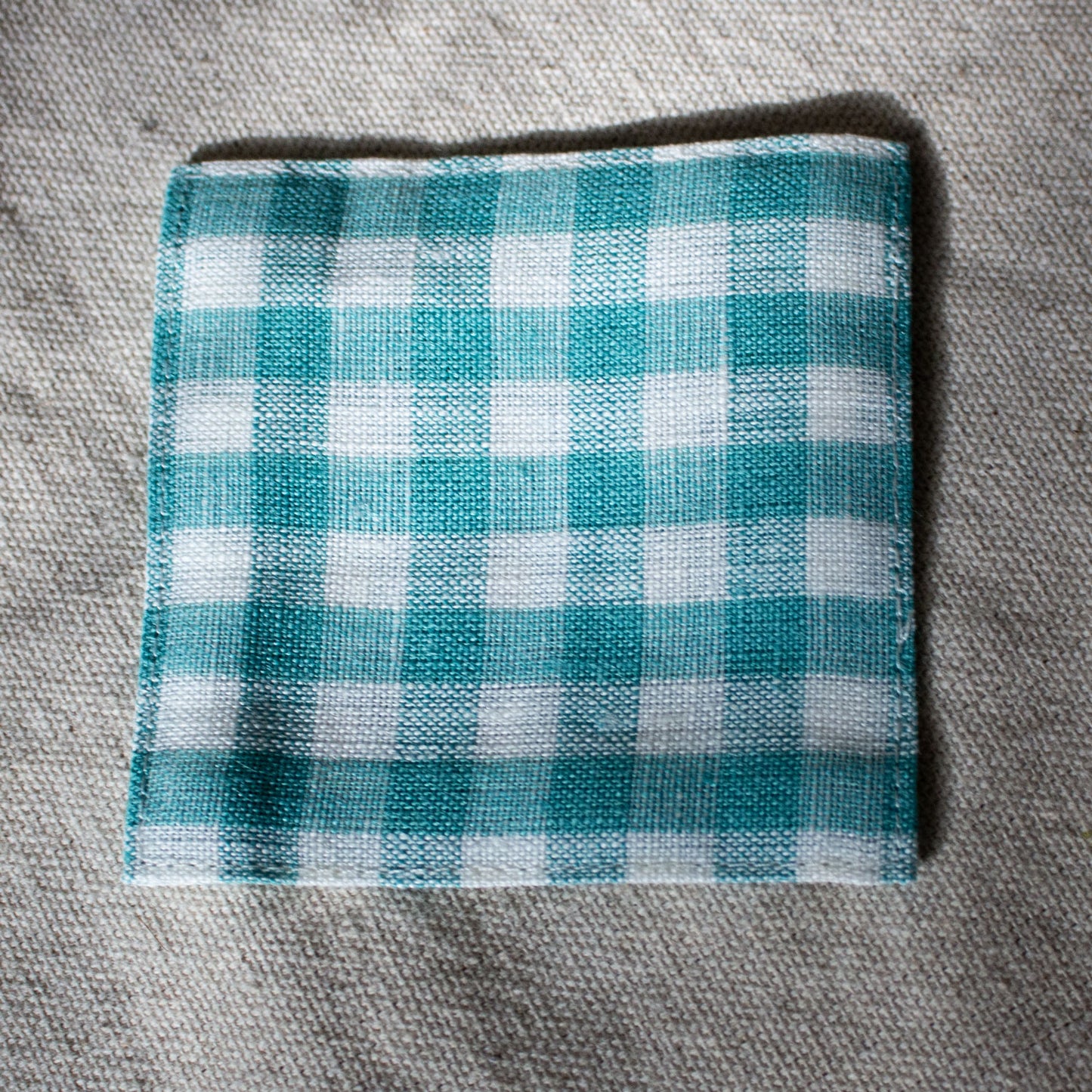 Fog Linen Work, Linen Coaster - Seafoam Check