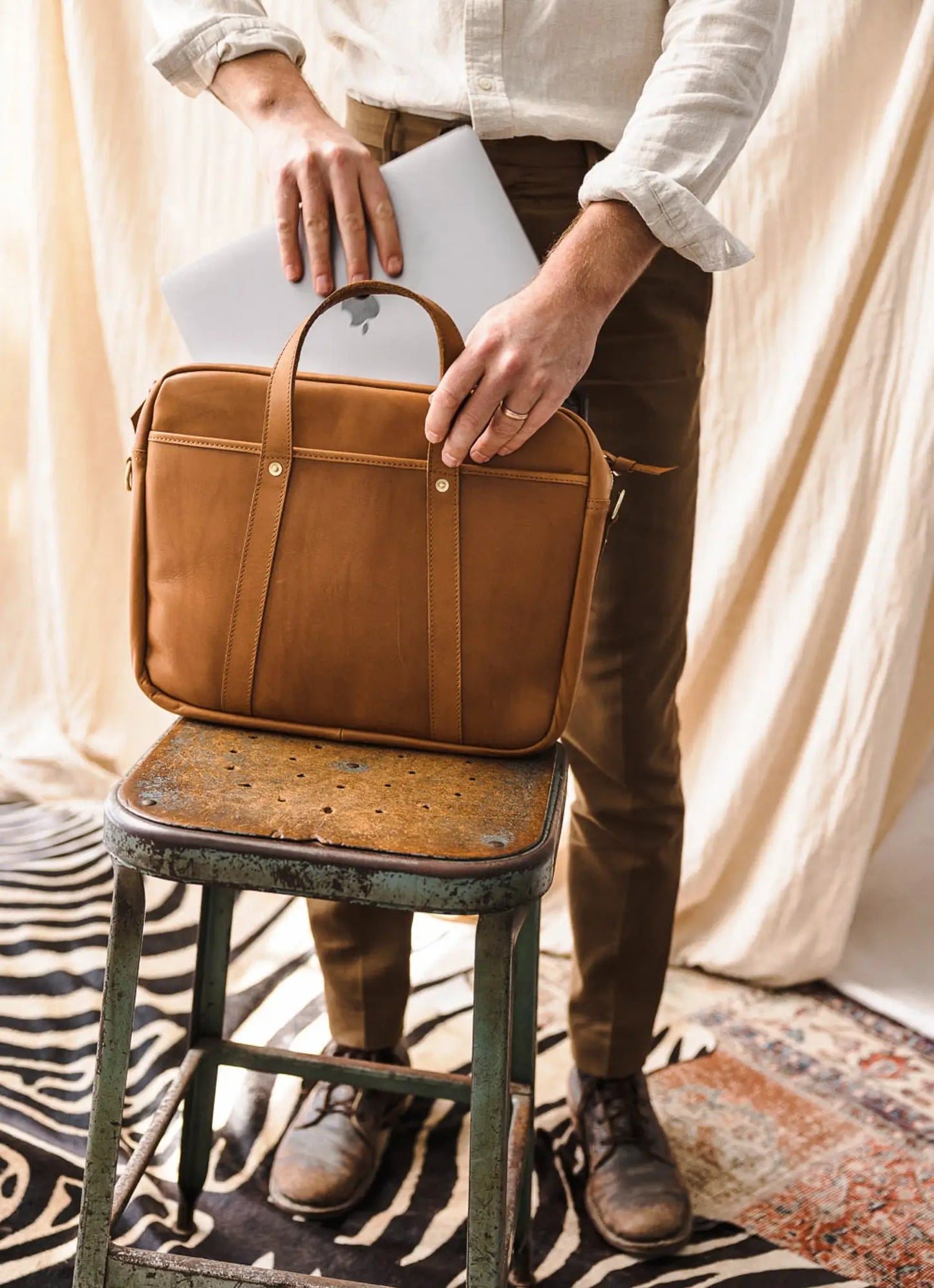 Leather Briefcase - Tan