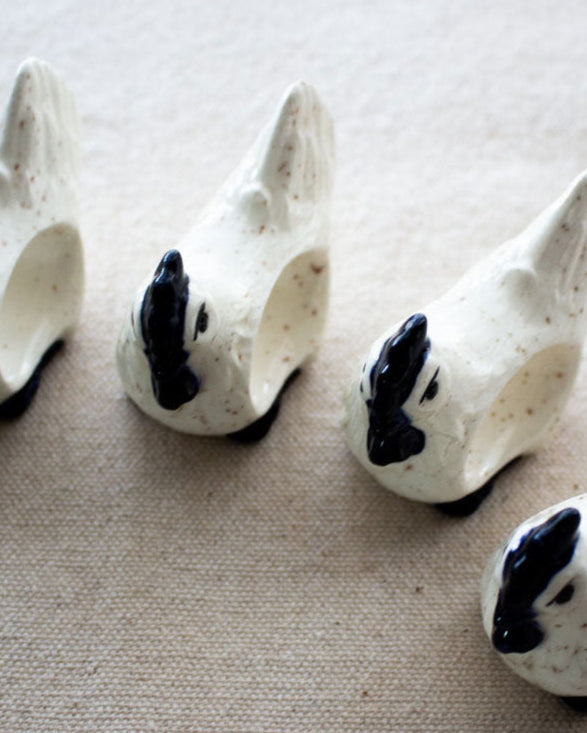 Vintage Ceramic Chicken Napkin Ring - Set of 4