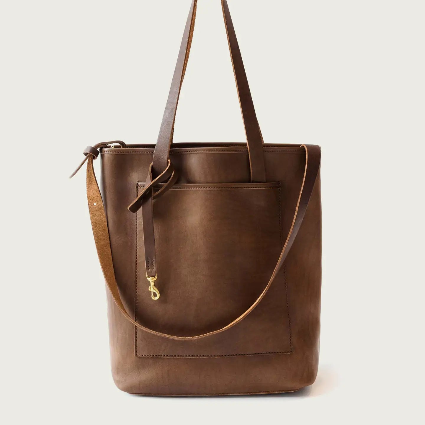 Long Leather Tote - Chocolate