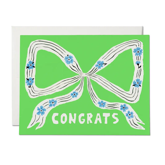 Green Bow Congrats Card