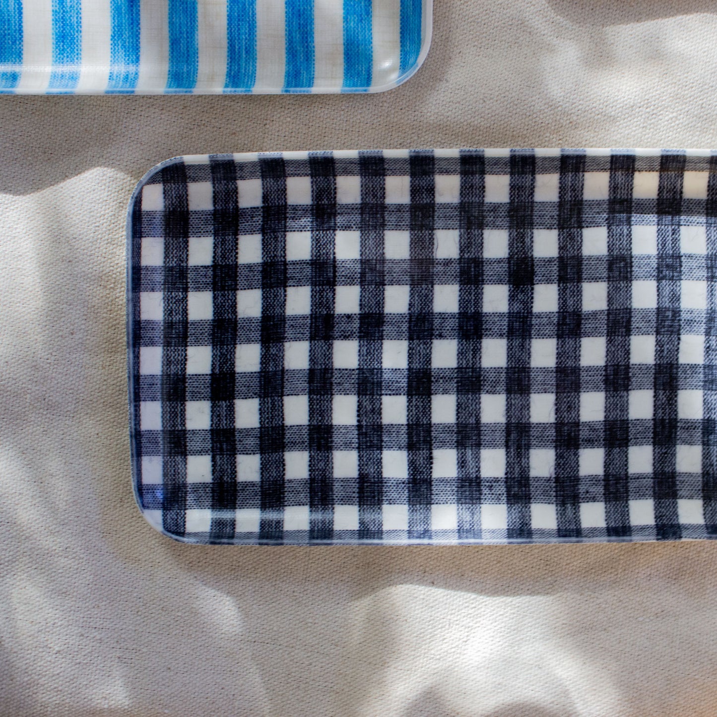 Fog Linen Work,  Linen Coated Tray - Navy White Check