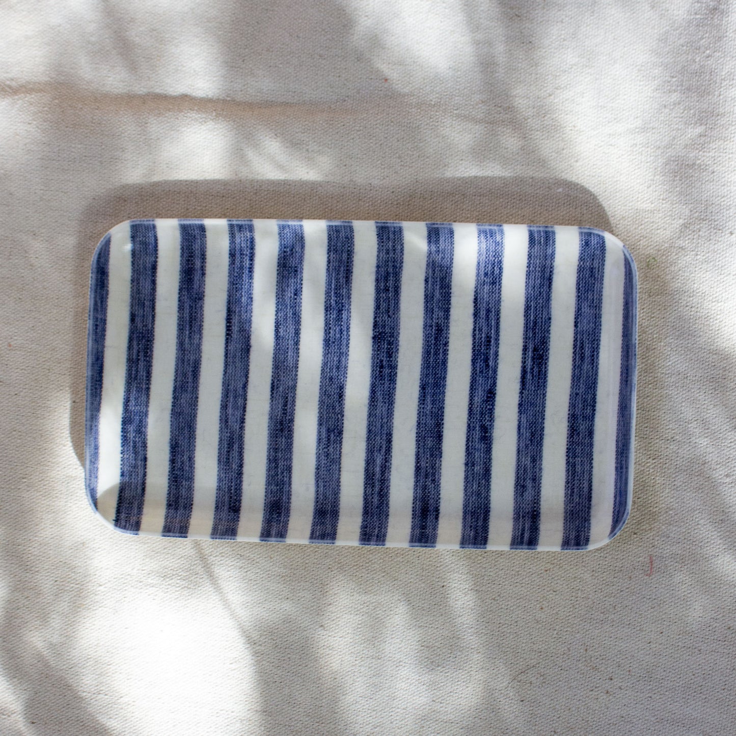 Fog Linen Work,  Linen Coated Tray - Blue White Stripe