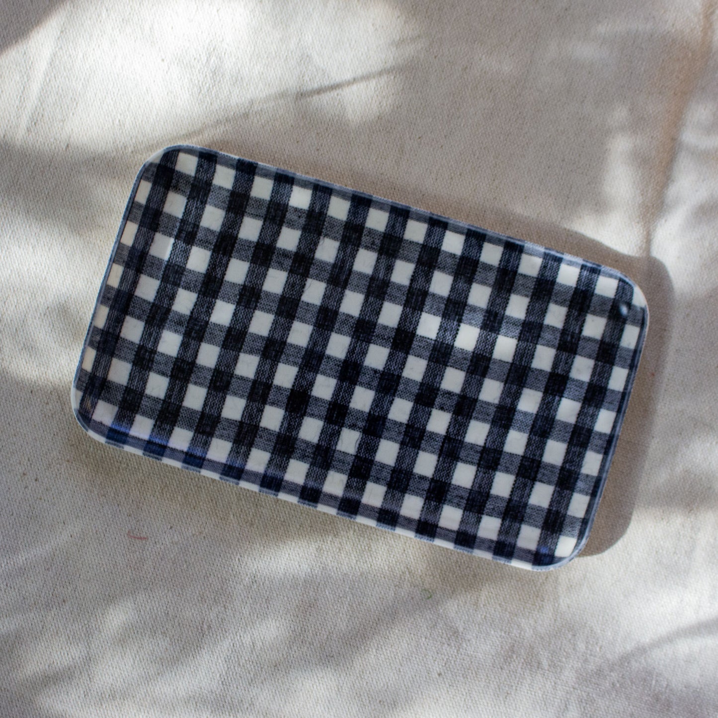 Fog Linen Work,  Linen Coated Tray - Navy White Check