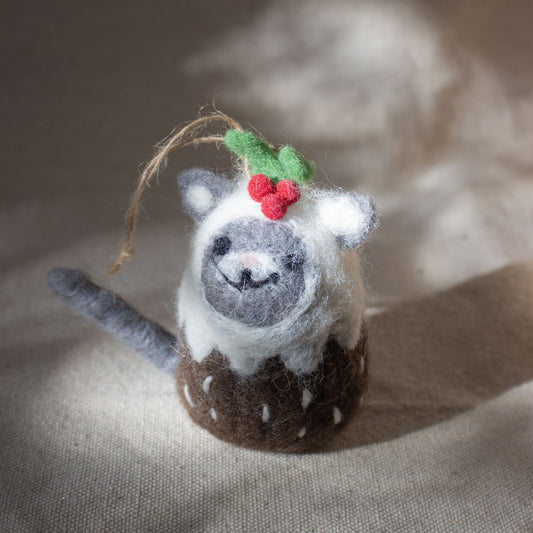 Felt Pudding Kitty Ornament