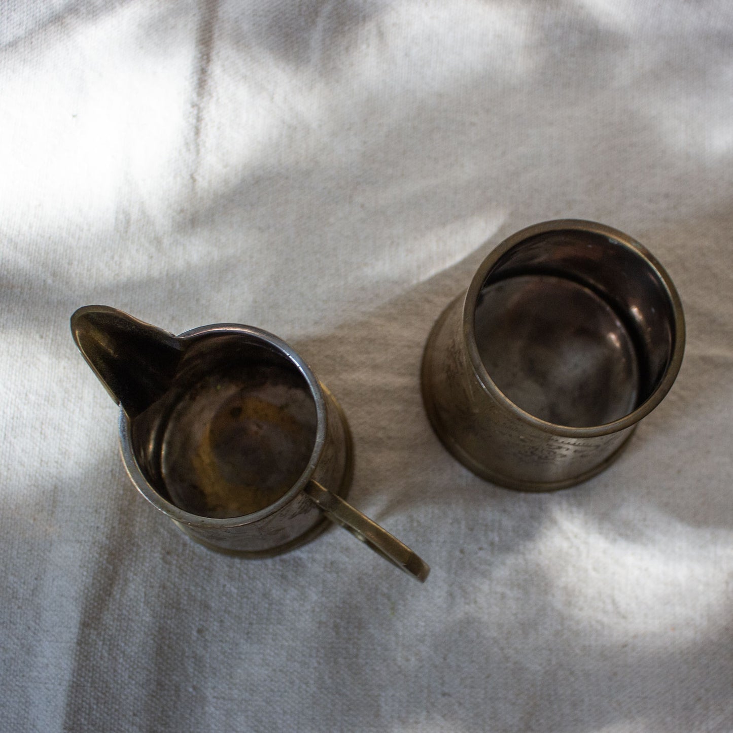 Vintage Etched Brass Sugar and Creamer Set