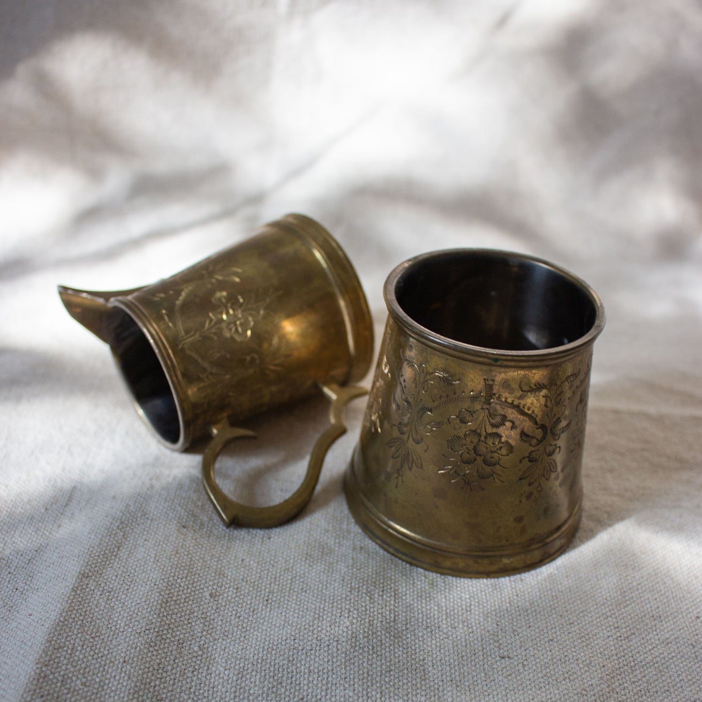 Vintage Etched Brass Sugar and Creamer Set