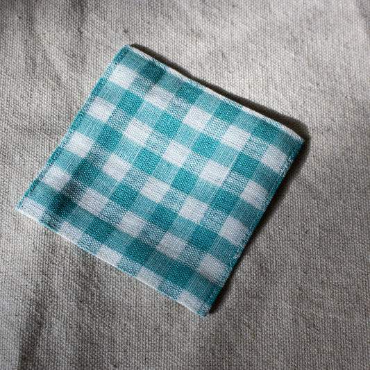 Fog Linen Work, Linen Coaster - Seafoam Check