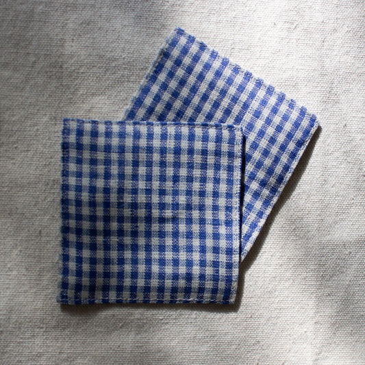 Fog Linen Work, Linen Coaster - Sea Blue Check