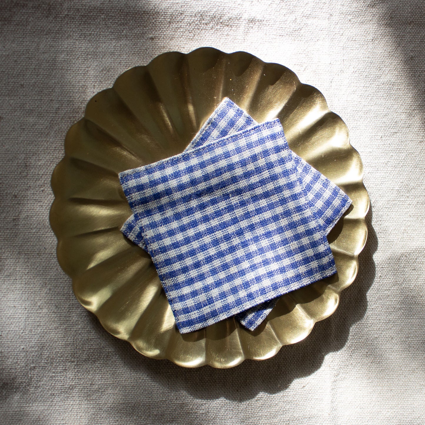 Fog Linen Work, Linen Coaster - Sea Blue Check