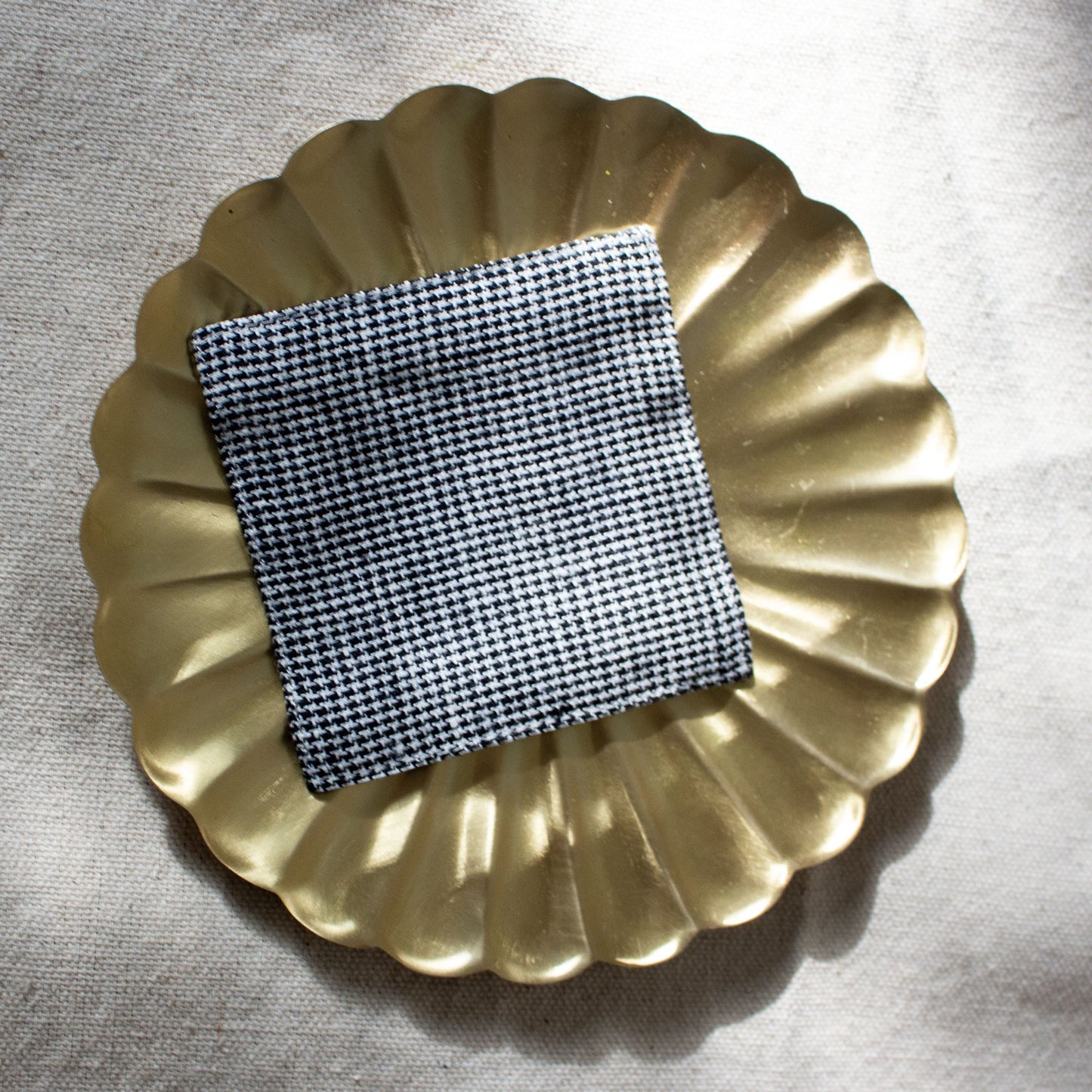 Fog Linen Work, Linen Coaster - Black Houndstooth