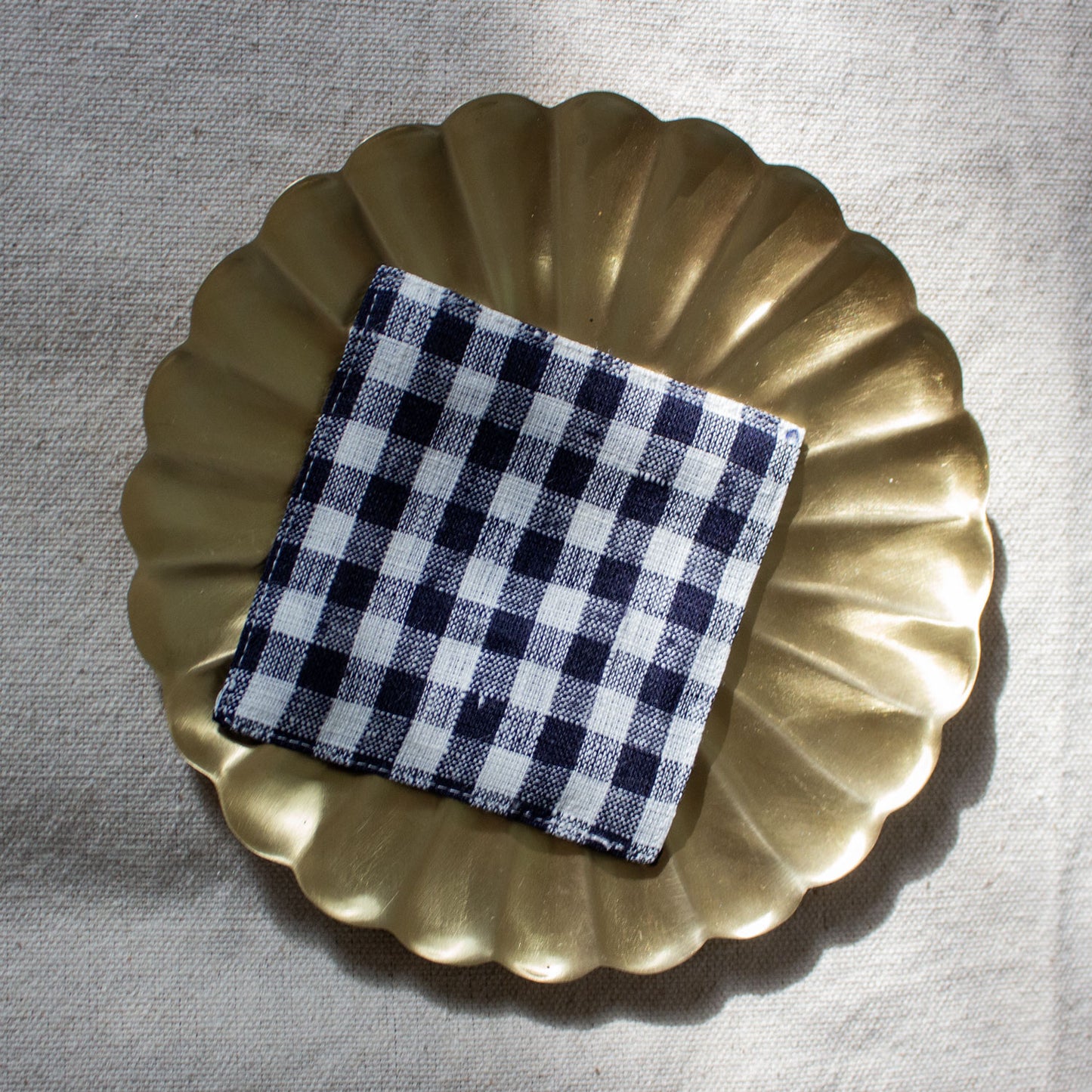 Fog Linen Work, Linen Coaster - Navy Check