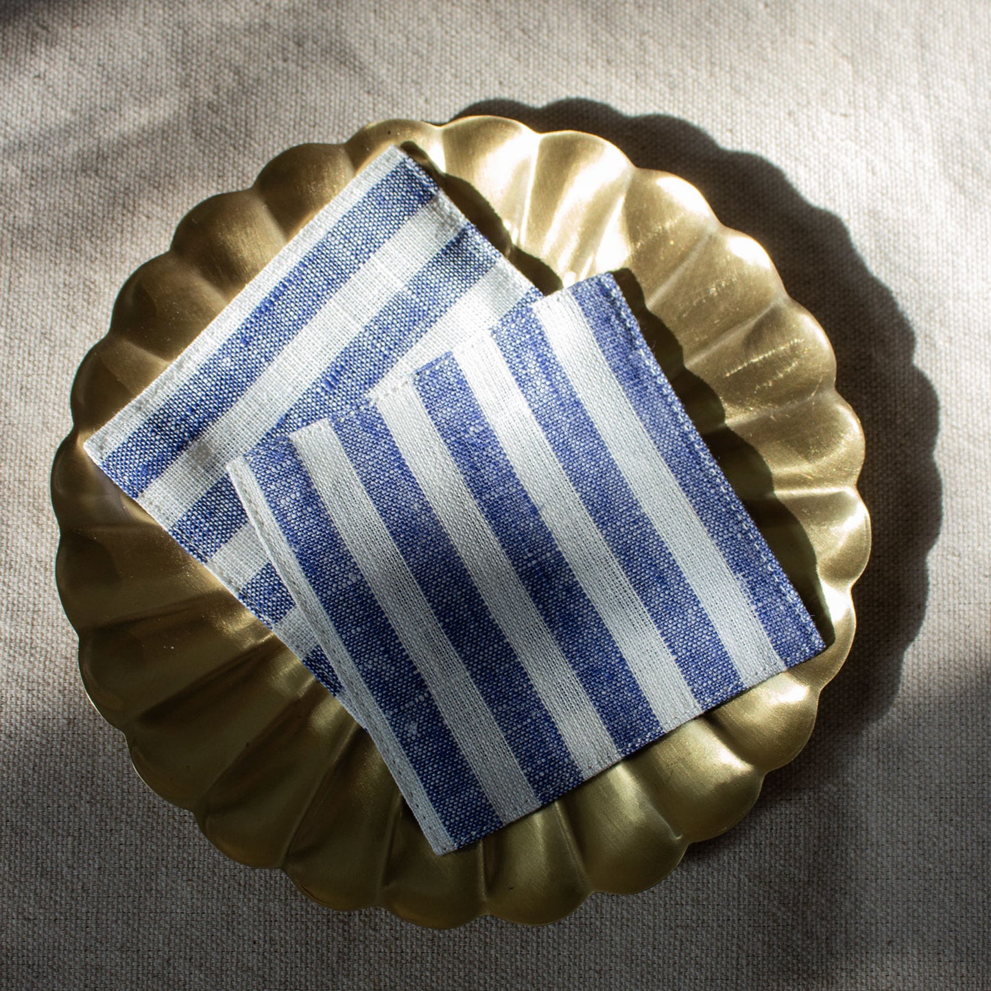 Fog Linen Work, Linen Coaster - Blue Stripe