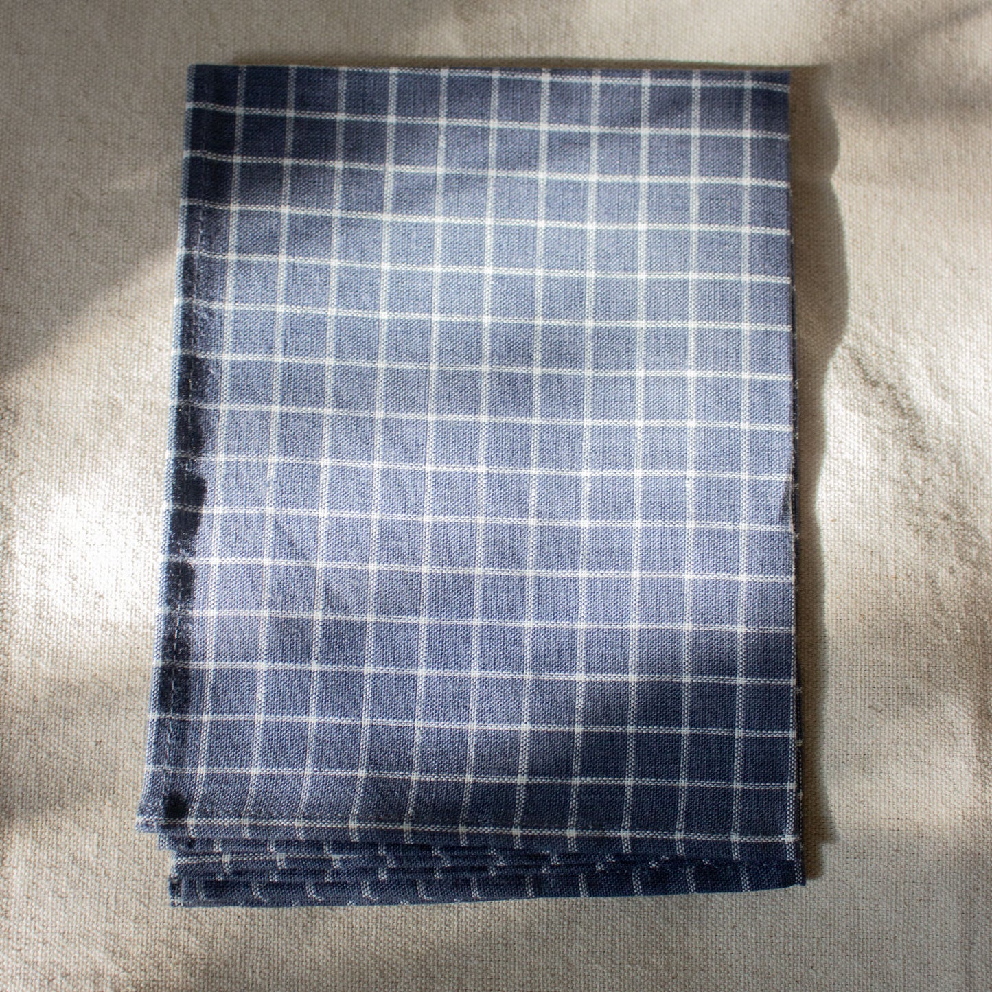 Fog Linen Work, Linen Kitchen Tea Towel  - Dark Grey/Blue with Ivory Plaid