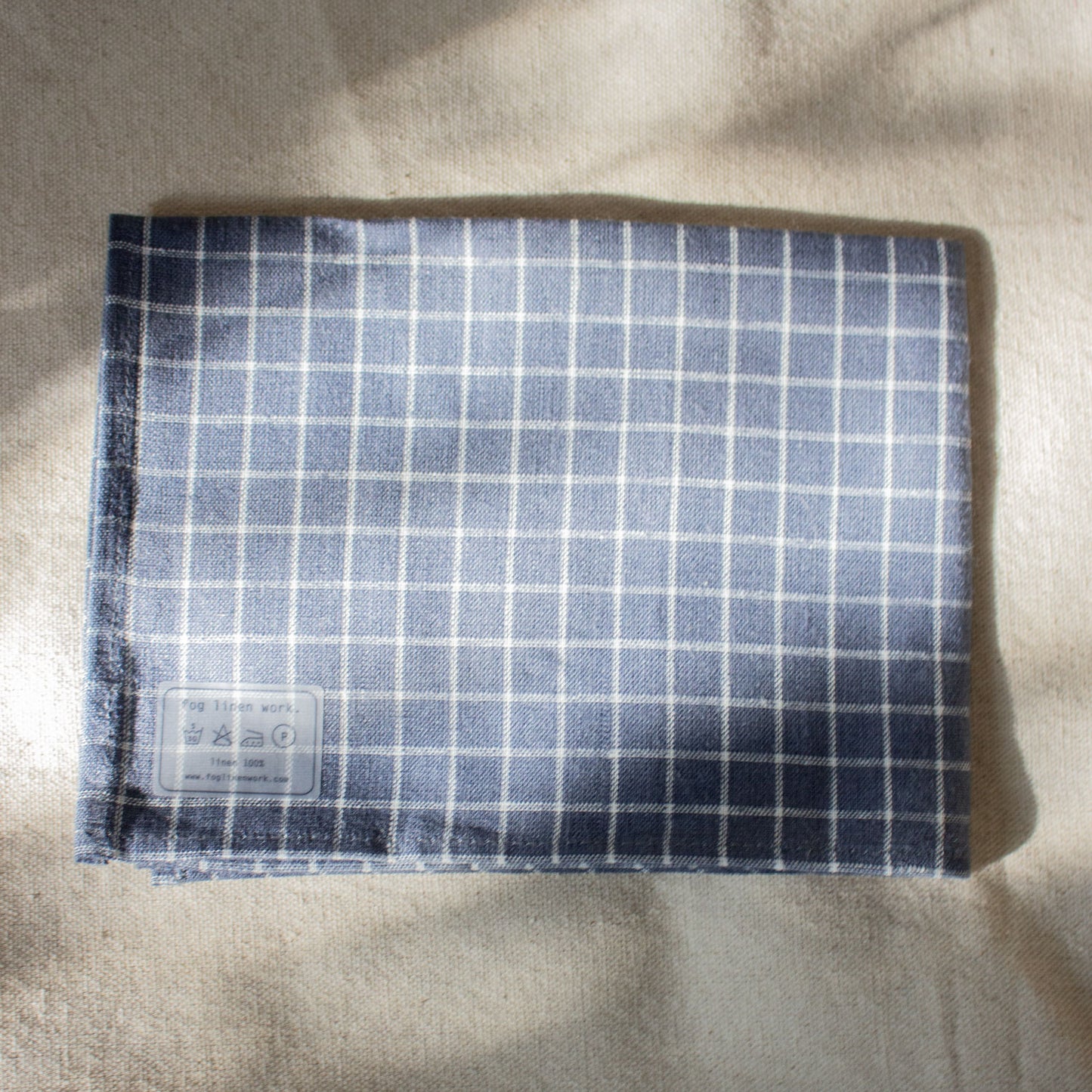 Fog Linen Work, Linen Kitchen Tea Towel  - Dark Grey/Blue with Ivory Plaid