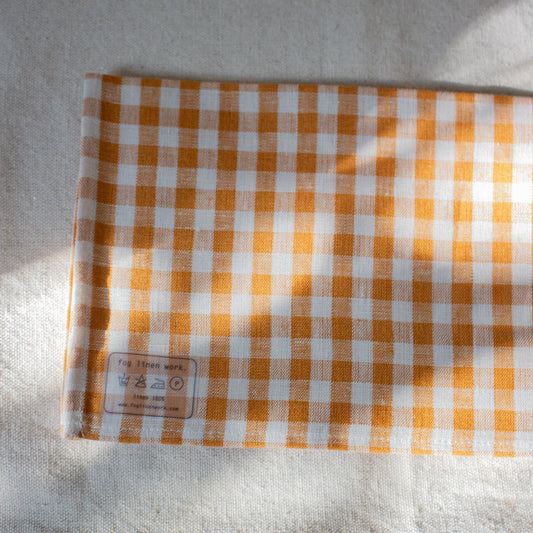 Fog Linen Work, Linen Kitchen Tea Towel  - Orange Check