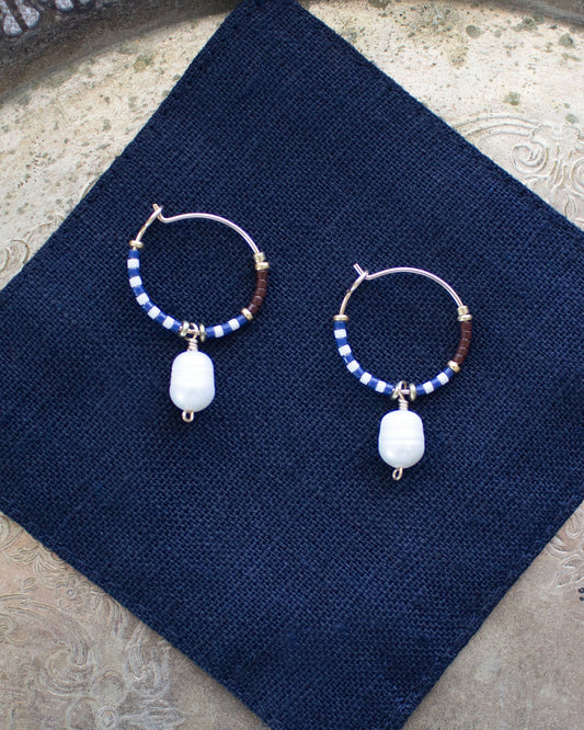 Pearl Drop Beaded Hoop Earrings