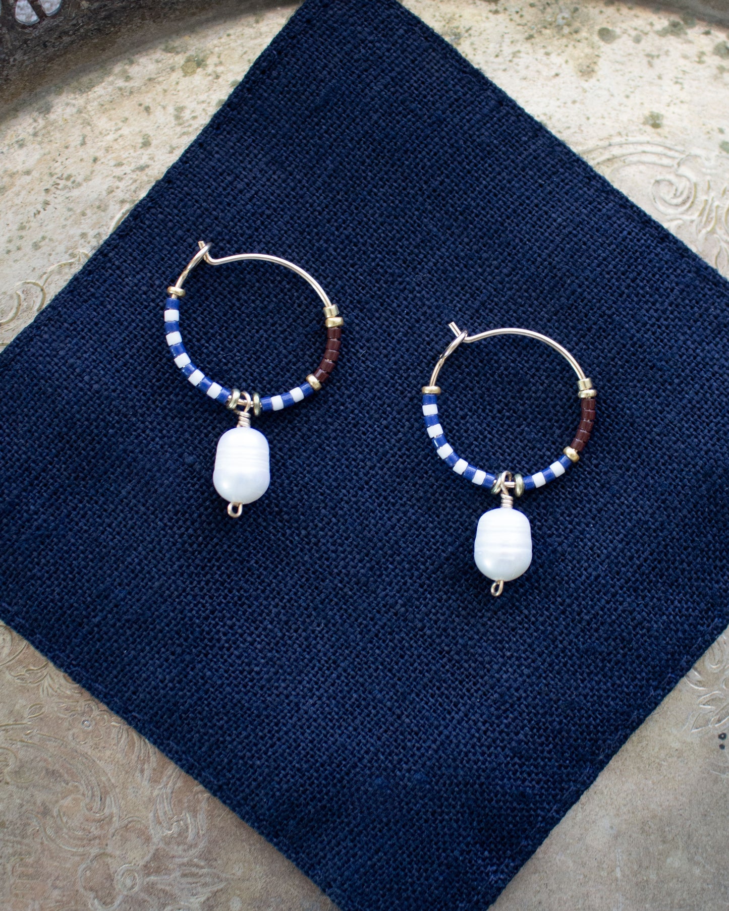 Pearl Drop Beaded Hoop Earrings