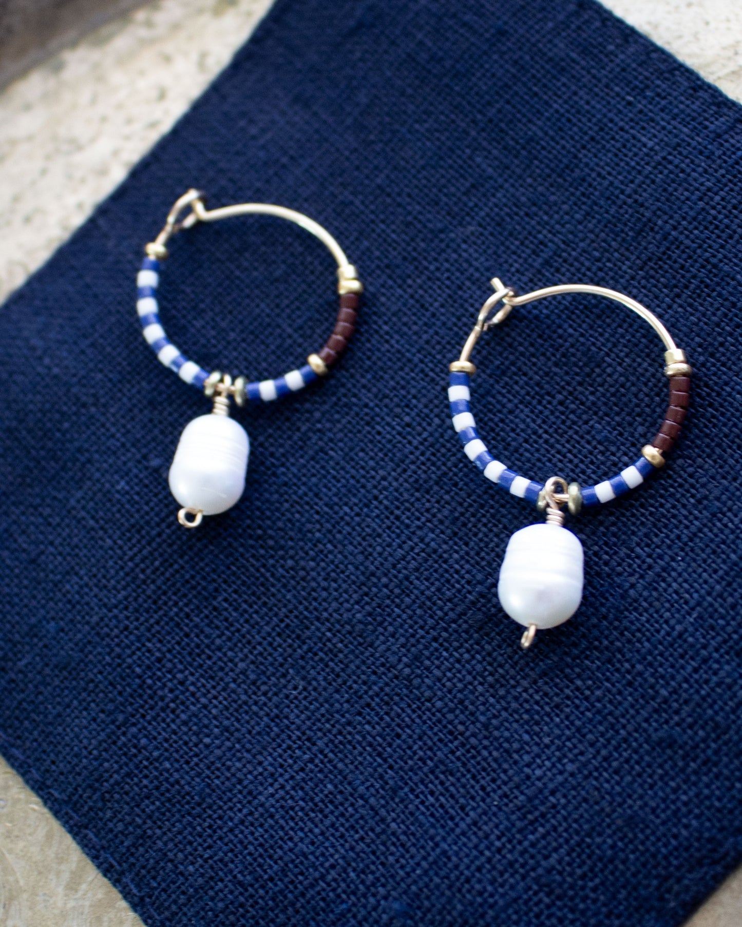 Pearl Drop Beaded Hoop Earrings
