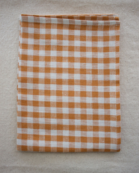 Fog Linen Work, Linen Kitchen Tea Towel  - Orange Check