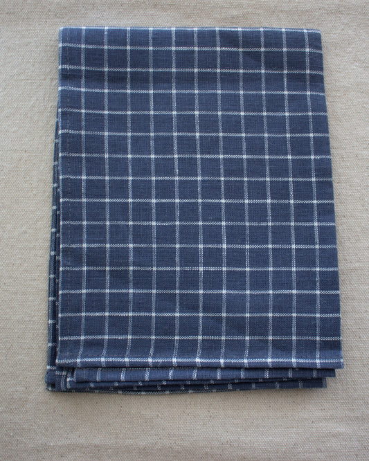 Fog Linen Work, Linen Kitchen Tea Towel  - Dark Grey/Blue with Ivory Plaid