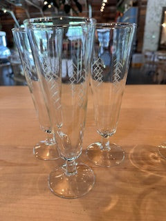 Tall Etched Champagne Glasses, Set of 3