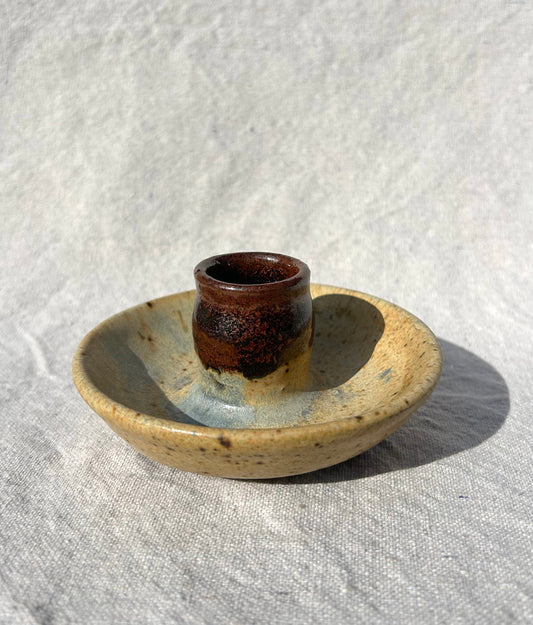 Brown Ceramic Candlestick Holder