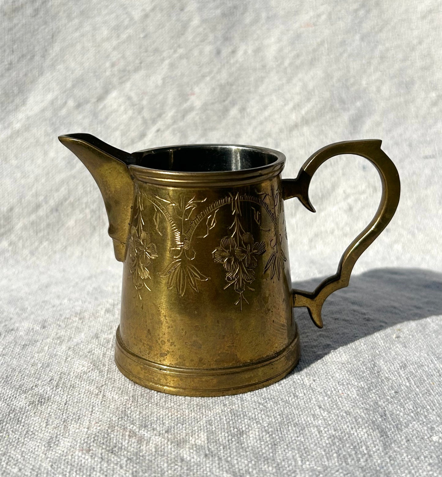 Vintage Etched Brass Sugar and Creamer Set