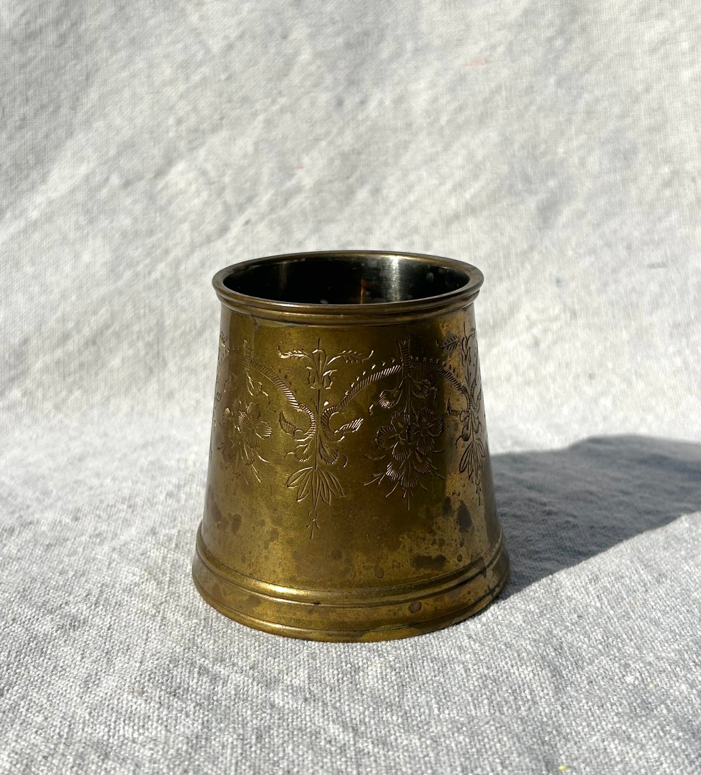 Vintage Etched Brass Sugar and Creamer Set