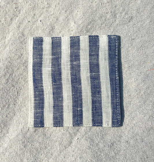 Fog Linen Work, Linen Coaster - Blue Stripe