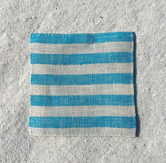 Fog Linen Work, Linen Coaster - Turquoise Stripe