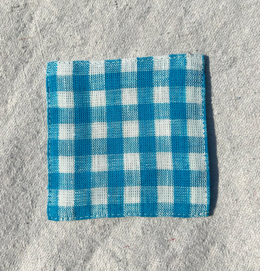 Fog Linen Work, Linen Coaster - Turquoise Check