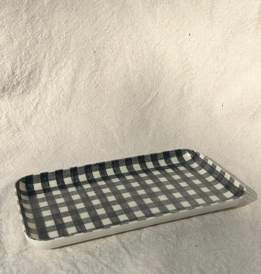 Fog Linen Work,  Linen Coated Tray - Navy White Check
