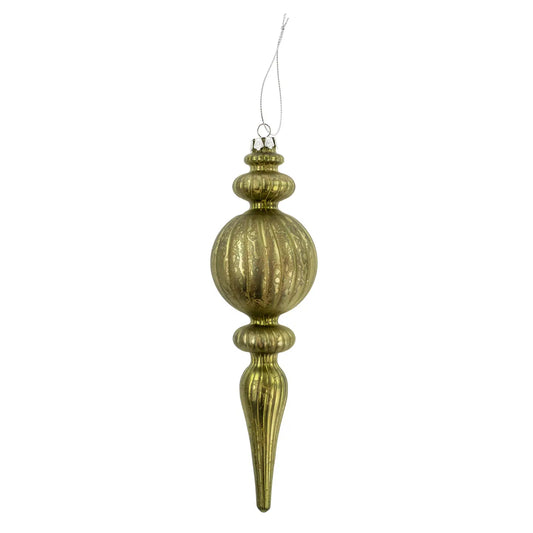 Noel Spindle Glass Ornament - Olive