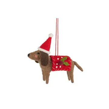 Felt Dachshund With Christmas Hat