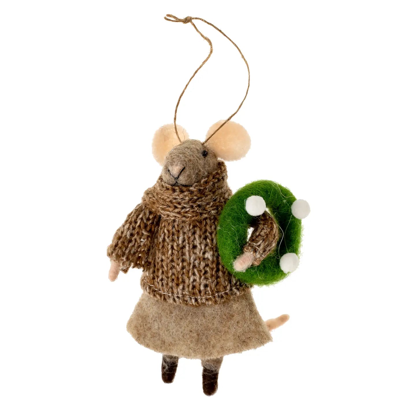 Felt Mouse with Wreath Ornament