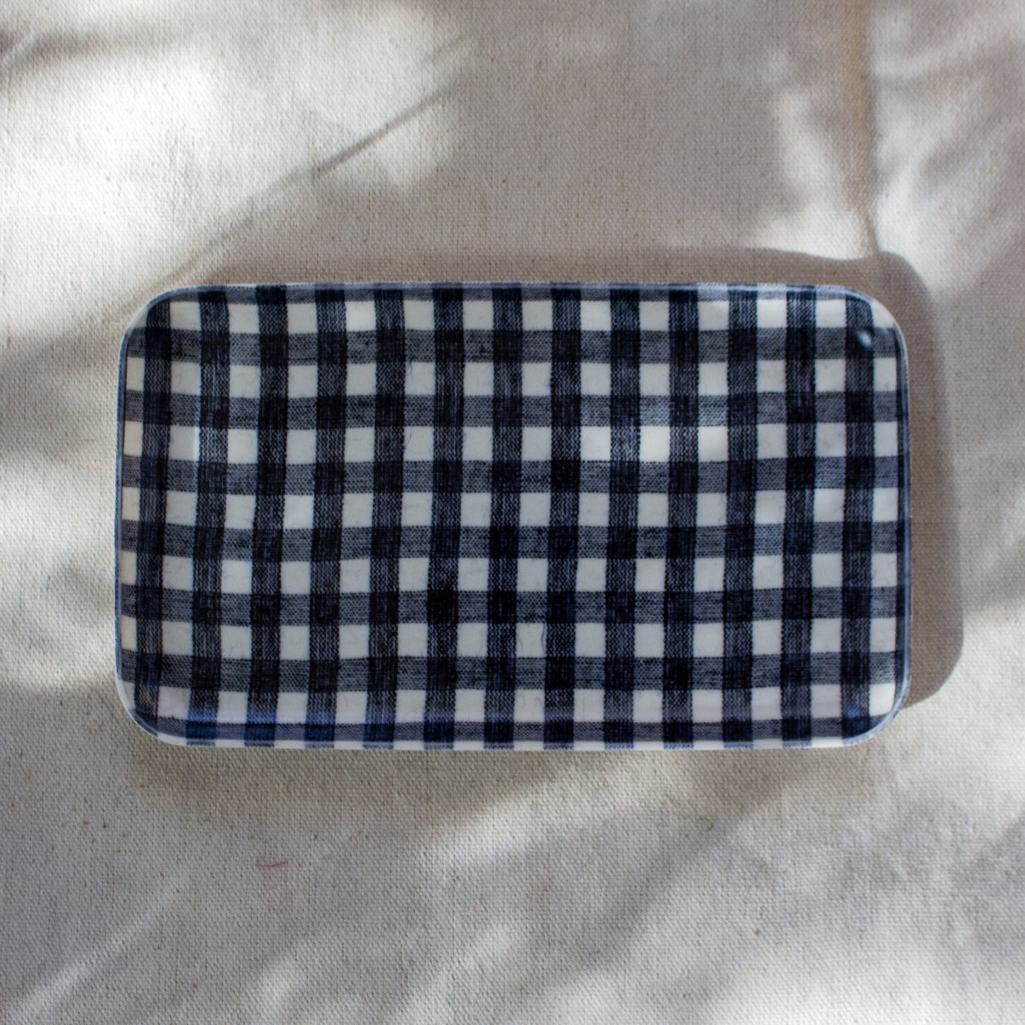 Fog Linen Work,  Linen Coated Tray - Navy White Check