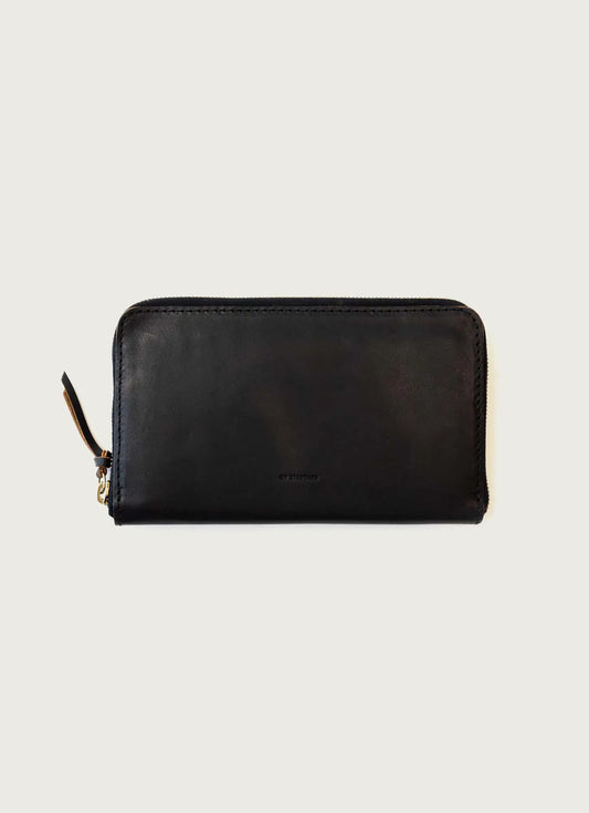 Leather Zip Wallet -Black