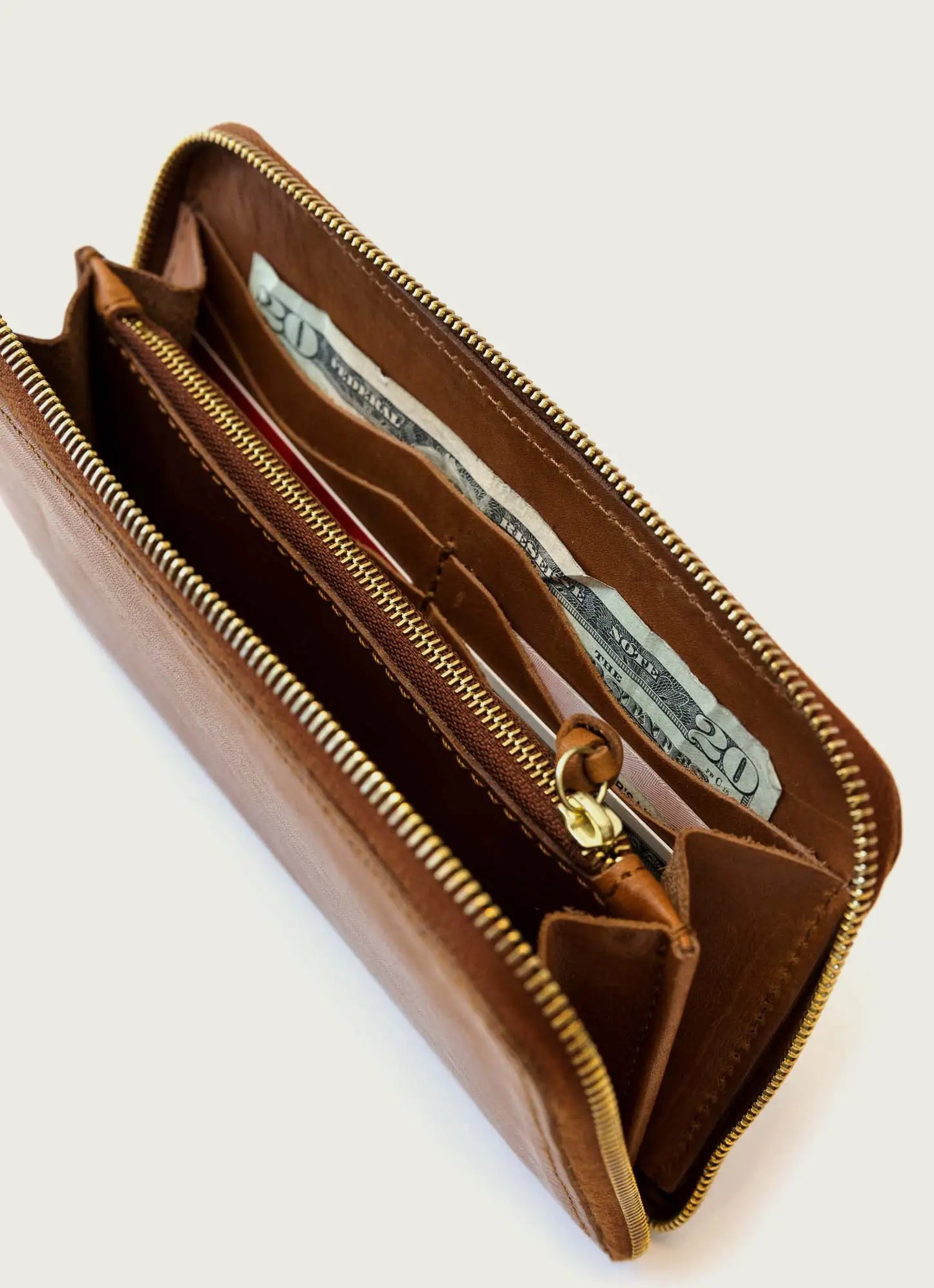 Leather Zip Wallet - Olive